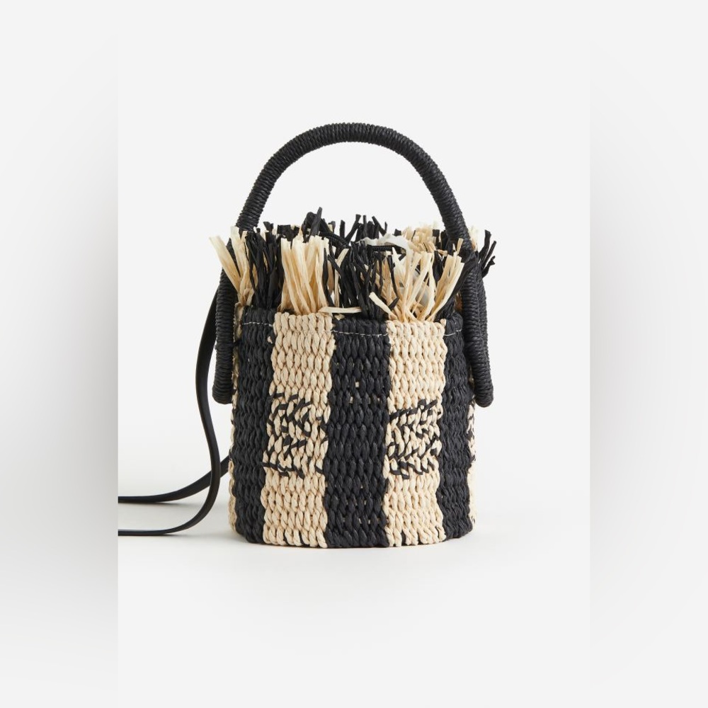 H&M Black/Cream Straw Bucket Bag